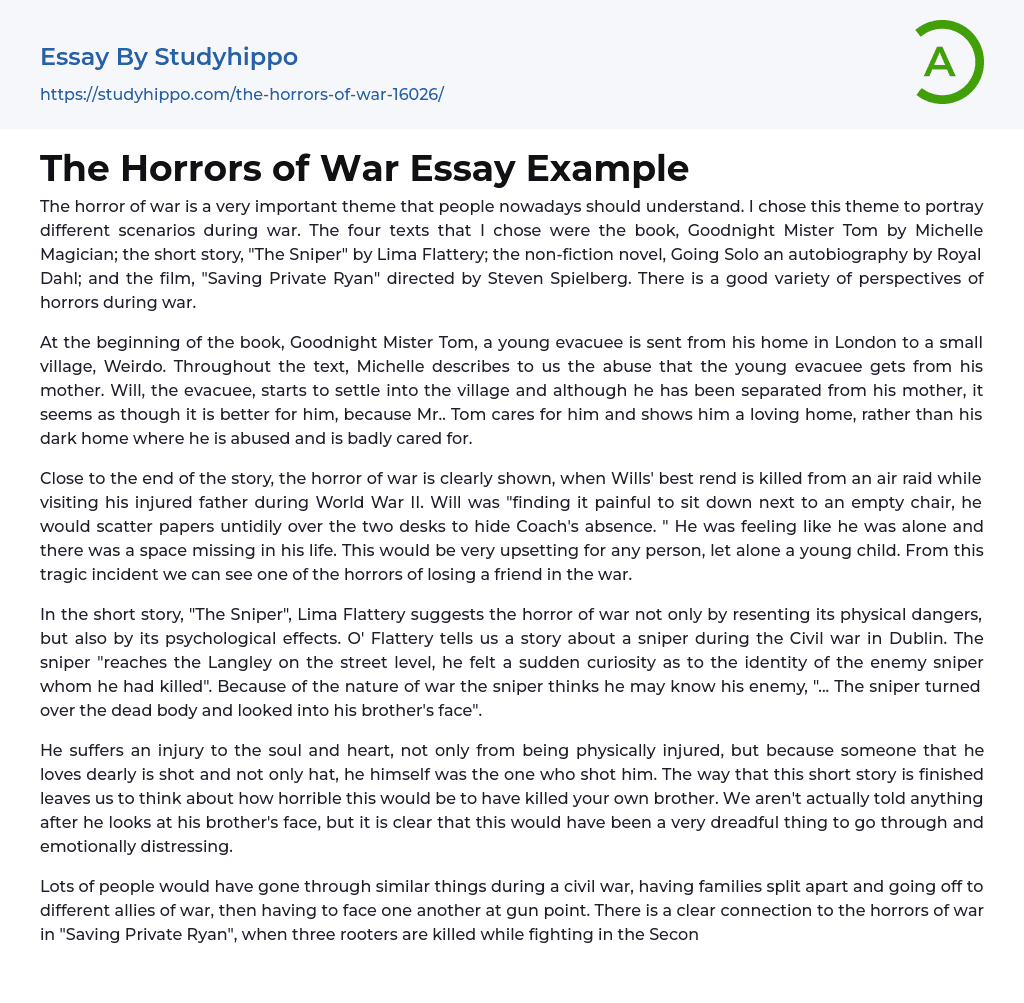 write an essay on horrors of war