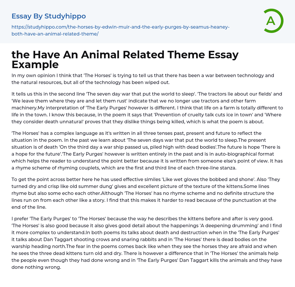 the Have An Animal Related Theme Essay Example
