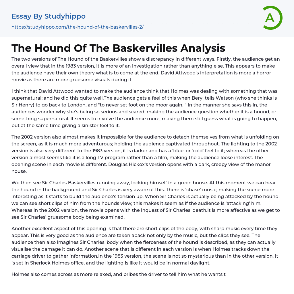 The Hound Of The Baskervilles Analysis Essay Example