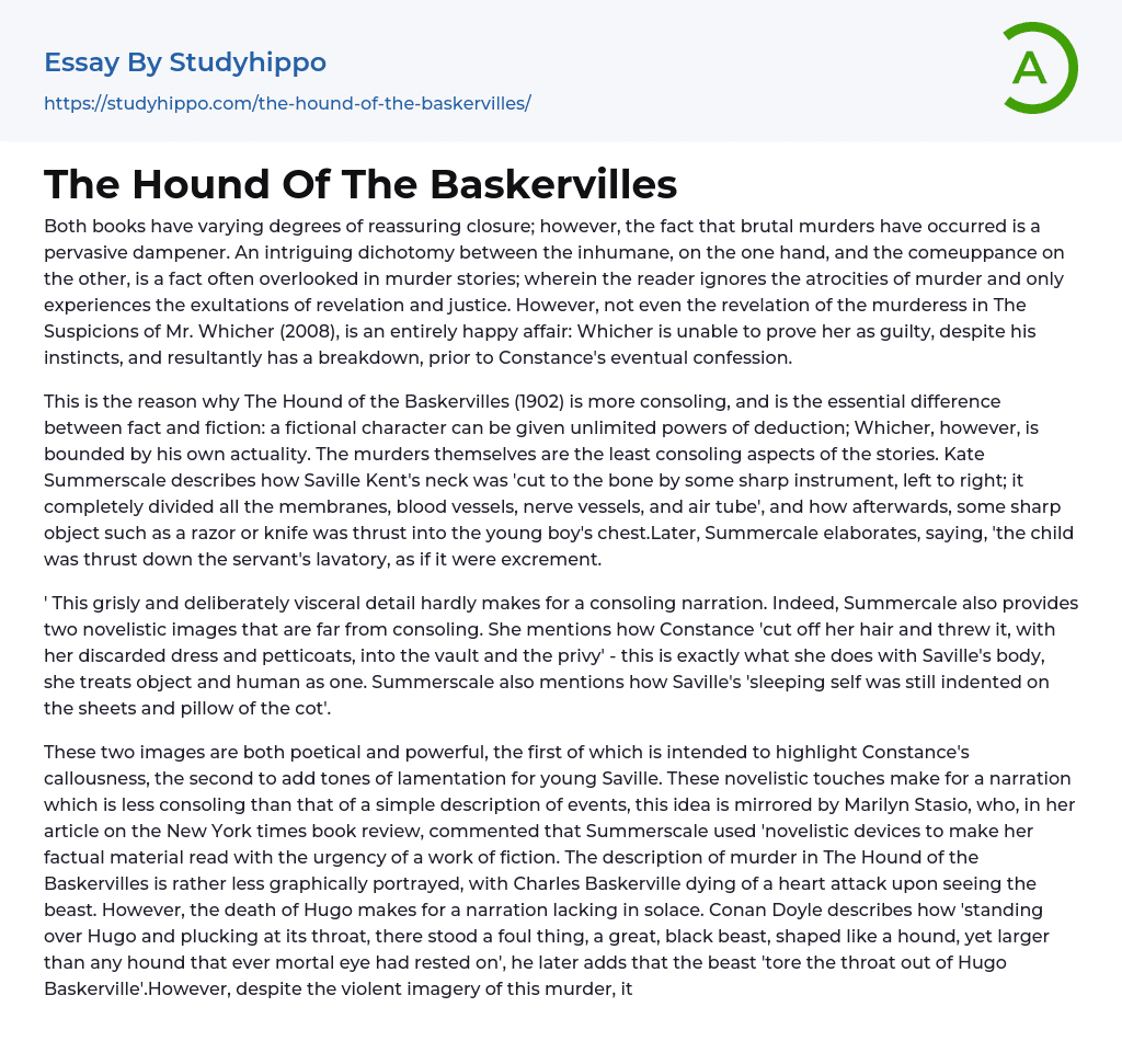 The Hound Of The Baskervilles Essay Example