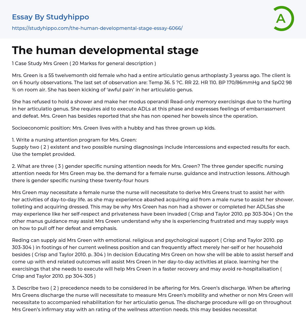 The human developmental stage Essay Example
