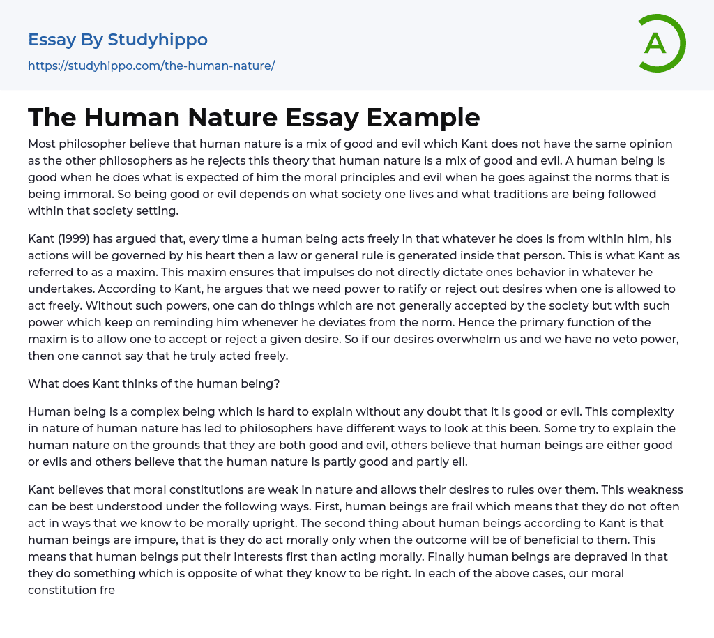 The Human Nature Essay Example
