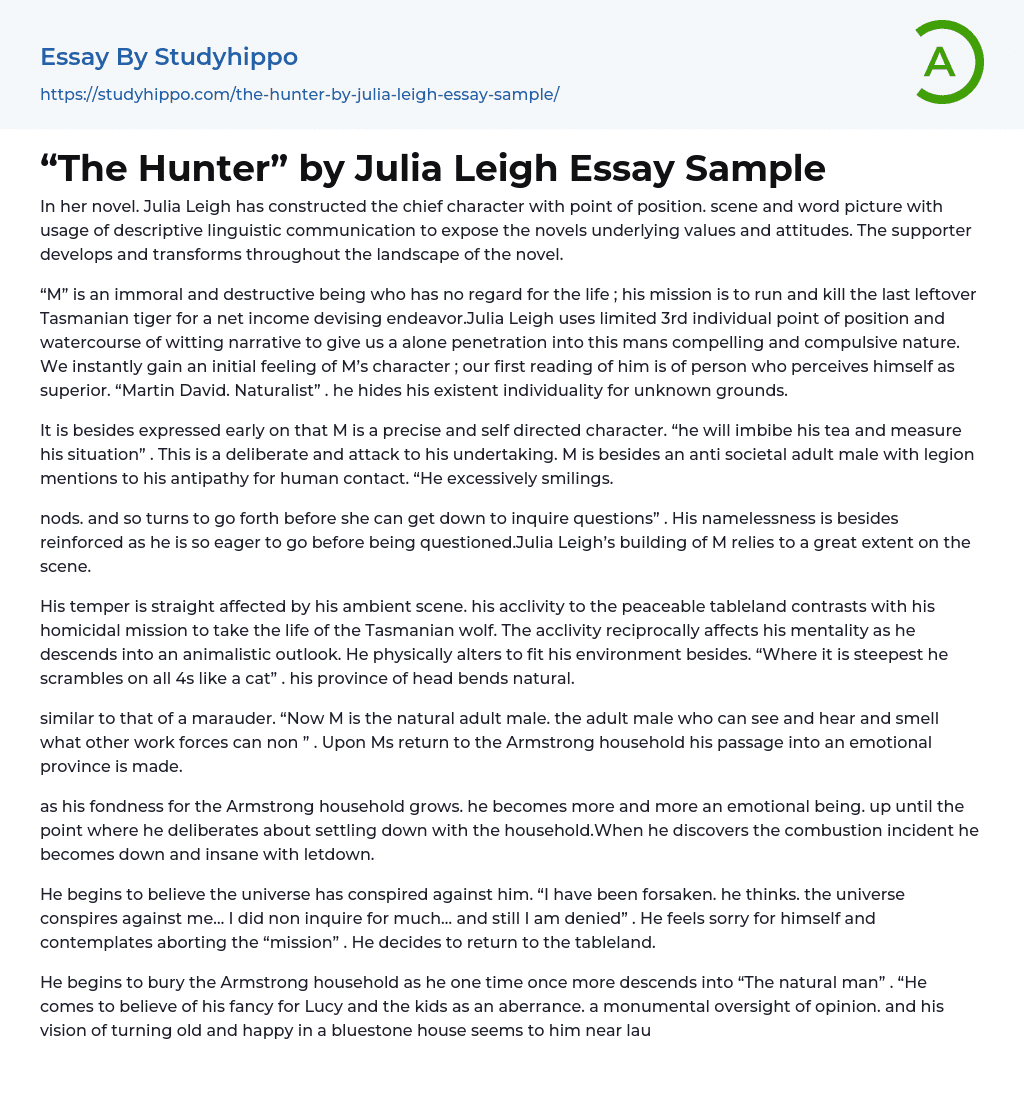 “The Hunter” by Julia Leigh Essay Sample