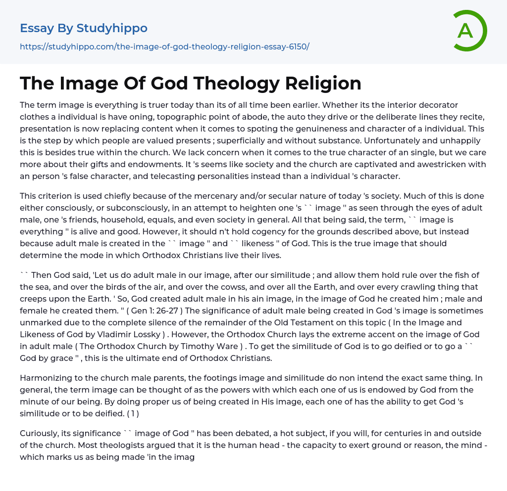 The Image Of God Theology Religion Essay Example