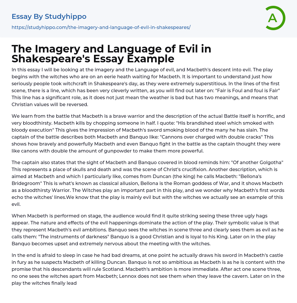 The Imagery and Language of Evil in Shakespeare’s Essay Example
