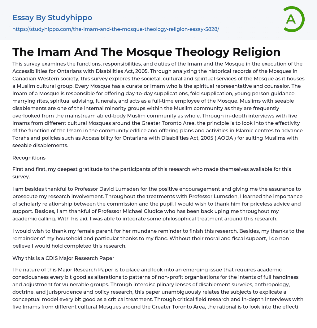 The Imam And The Mosque Theology Religion Essay Example