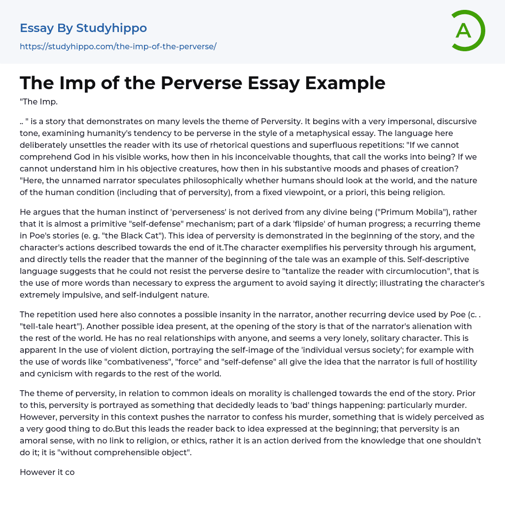 The Imp of the Perverse Essay Example