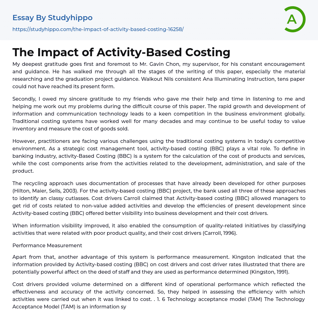 The Impact of Activity-Based Costing Essay Example