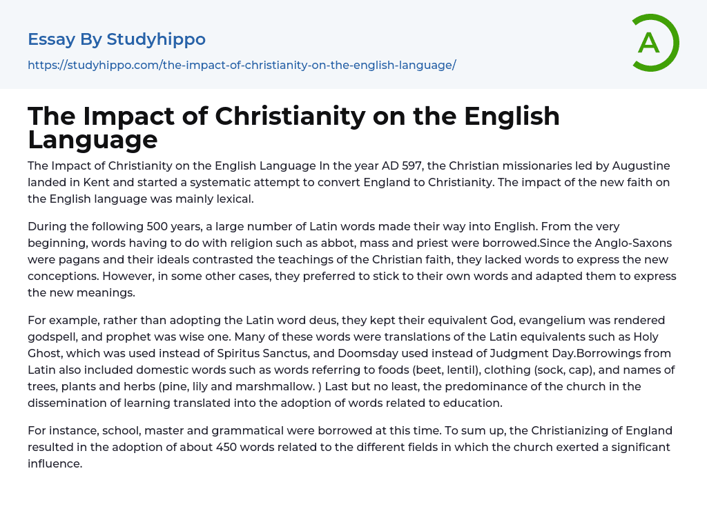 The Impact Of Christianity On The English Language Essay Example 