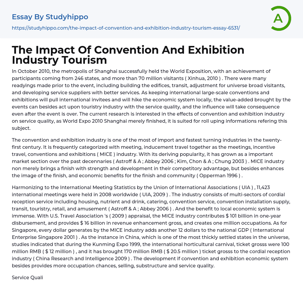 The Impact Of Convention And Exhibition Industry Tourism Essay Example