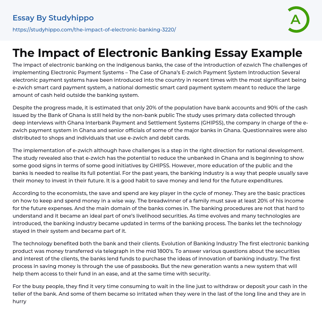 The Impact of Electronic Banking Essay Example