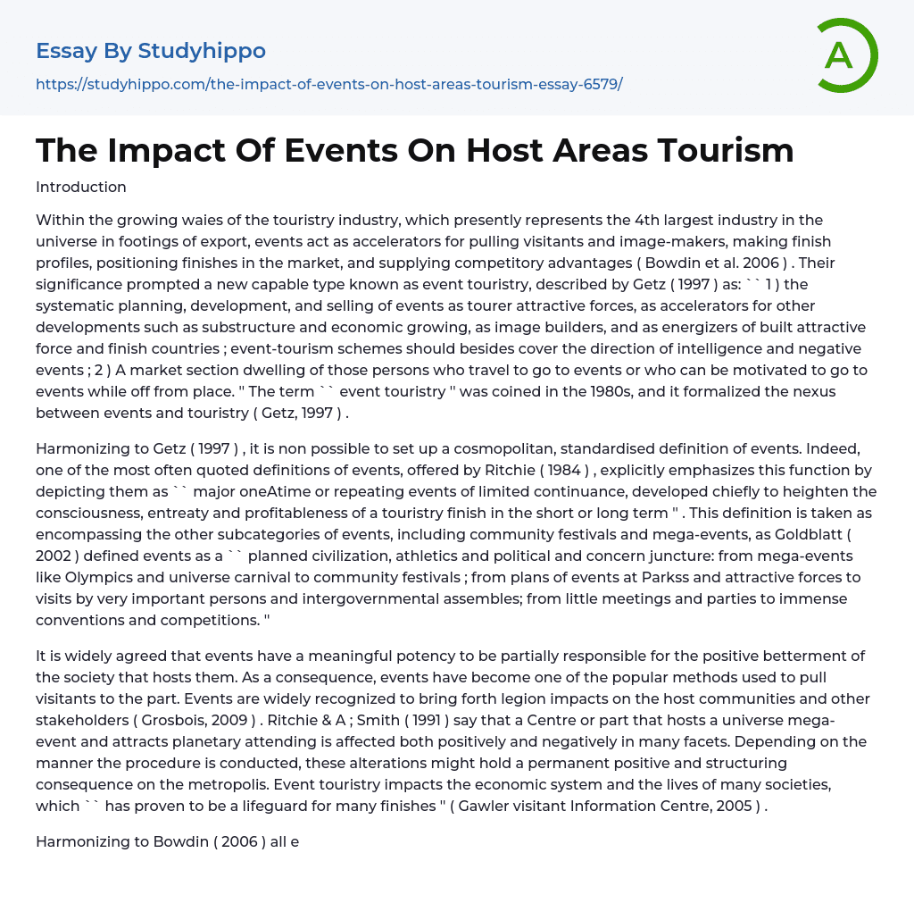 The Impact Of Events On Host Areas Tourism