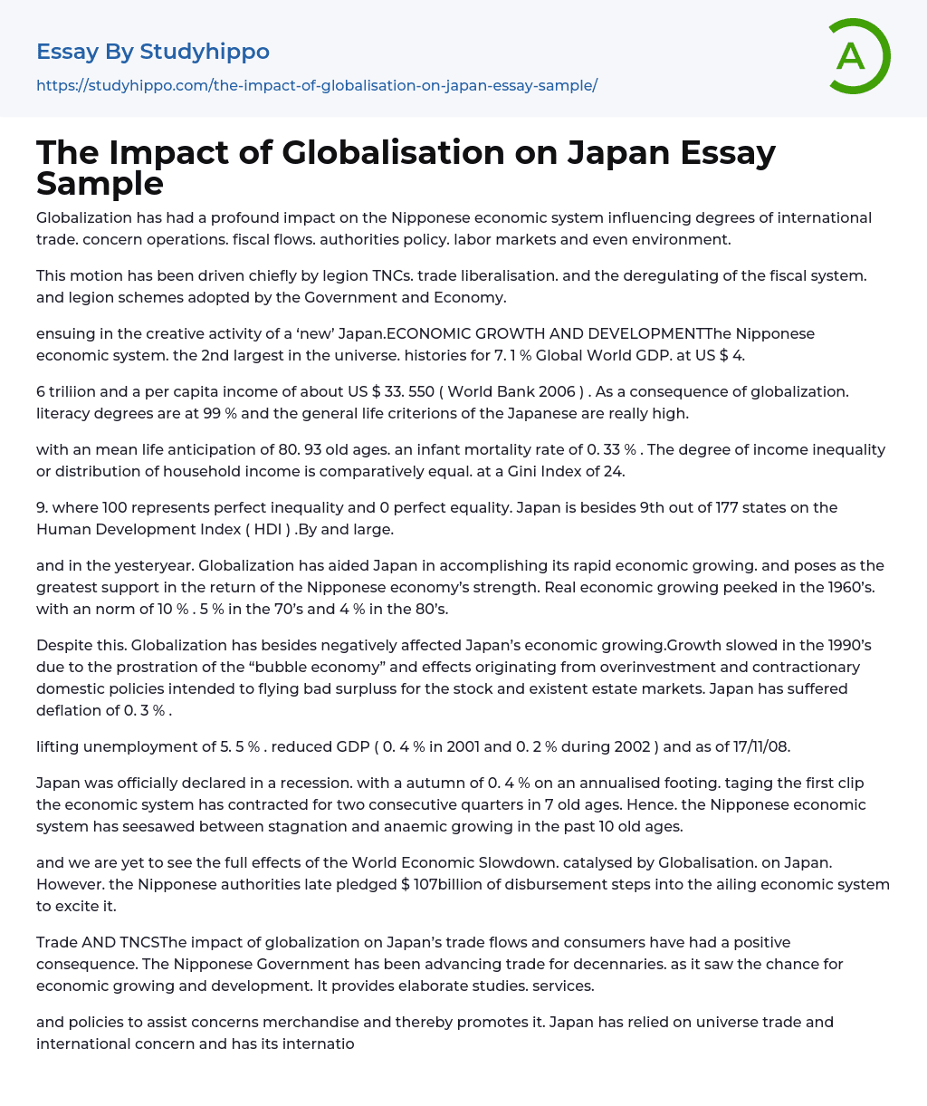 The Impact of Globalisation on Japan Essay Sample