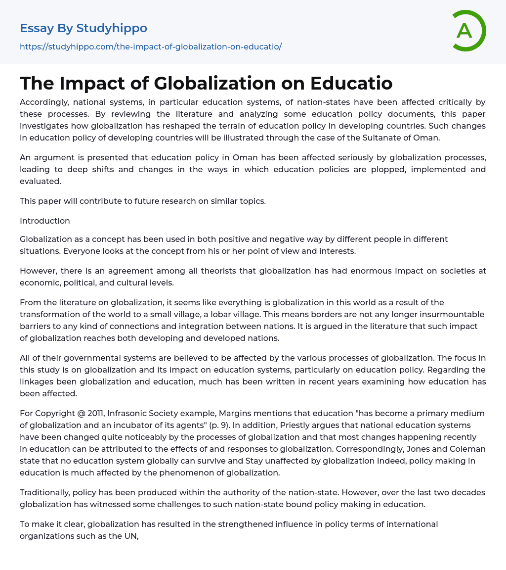 The Impact of Globalization on Educatio Essay Example