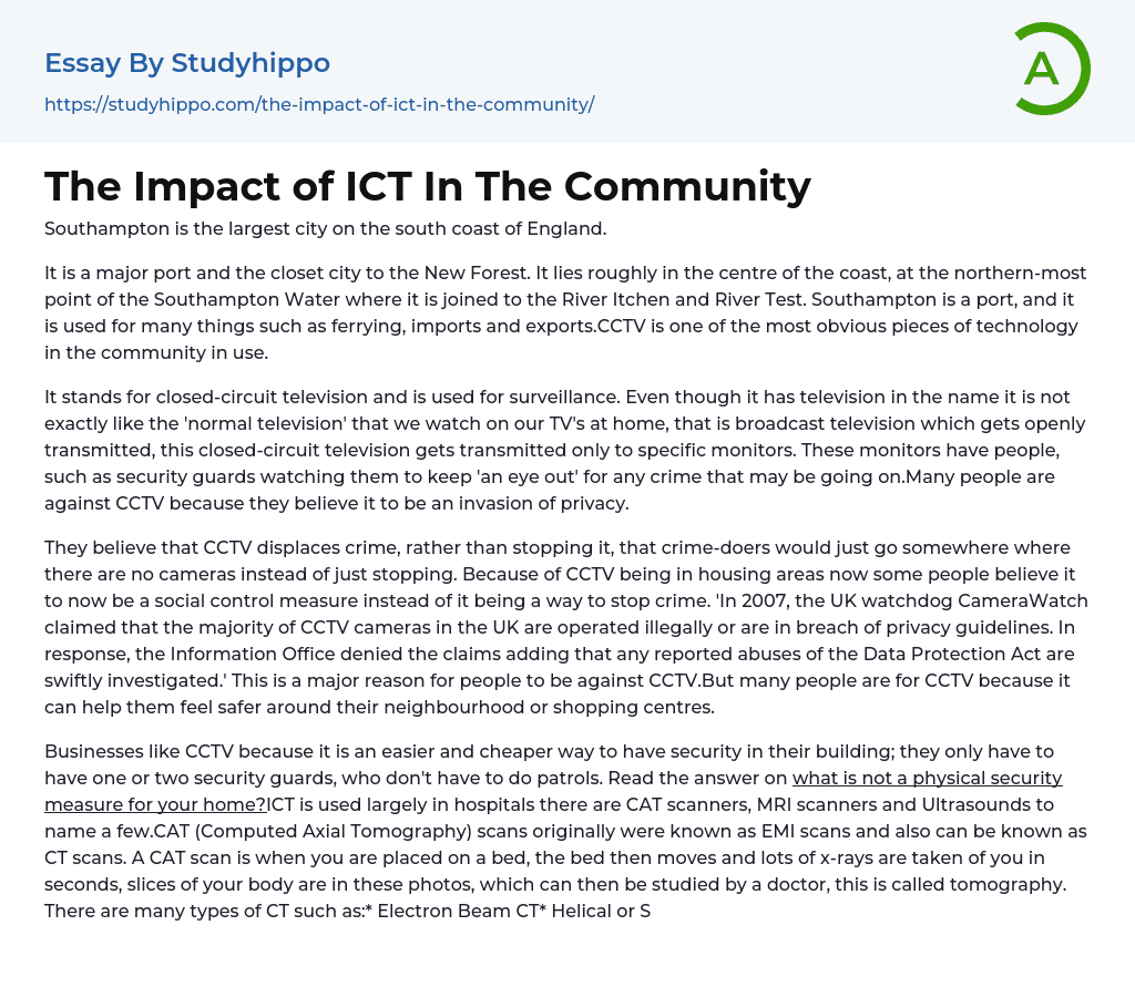 The Impact of ICT In The Community Essay Example
