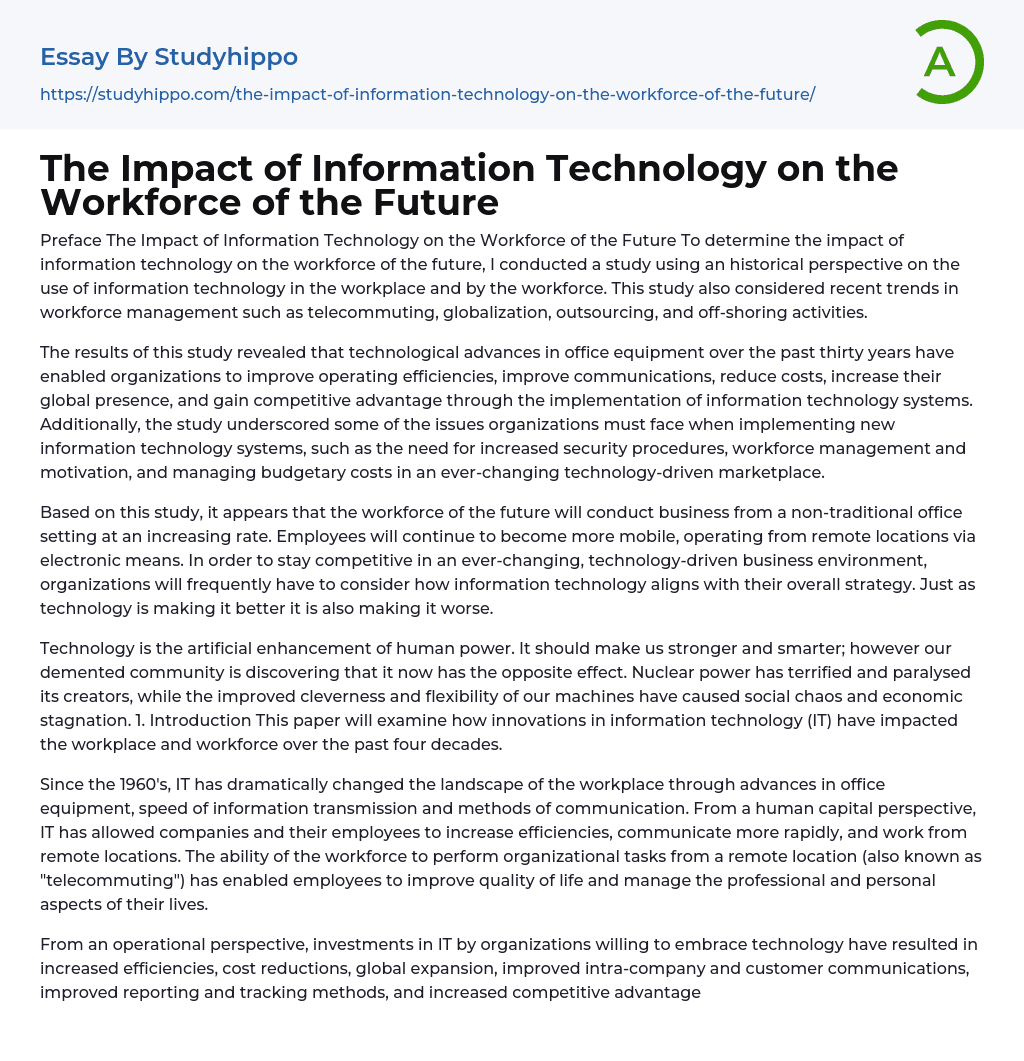 The Impact of Information Technology on the Workforce of the Future Essay Example