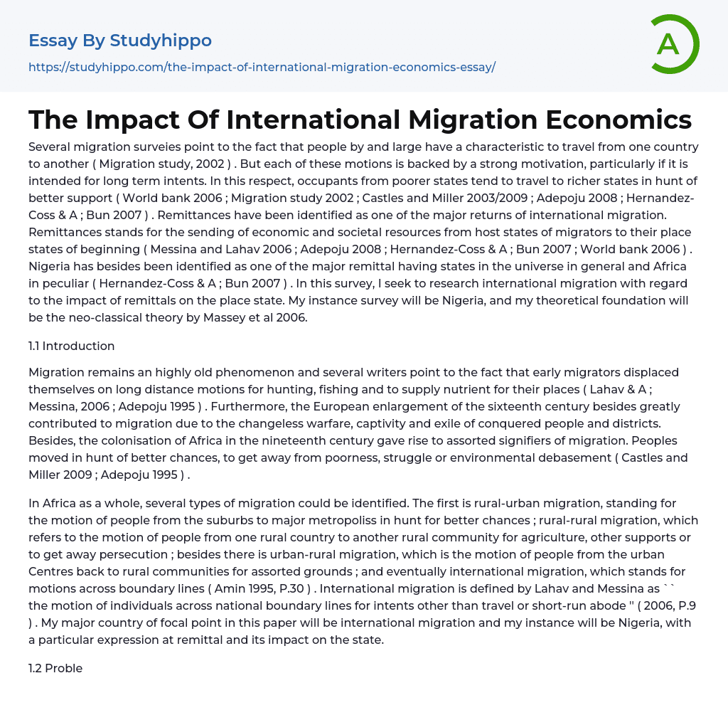 The Impact Of International Migration Economics Essay Example