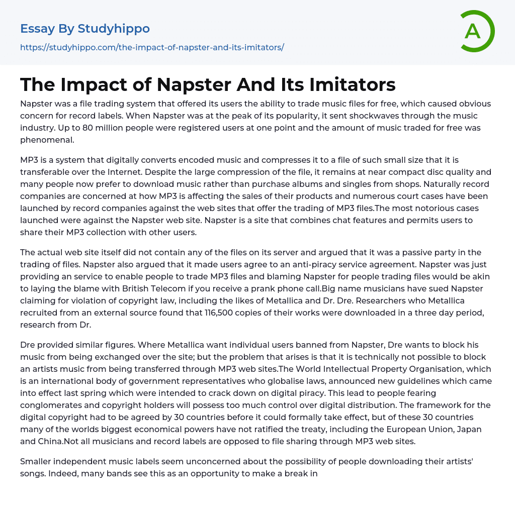 The Impact of Napster And Its Imitators Essay Example