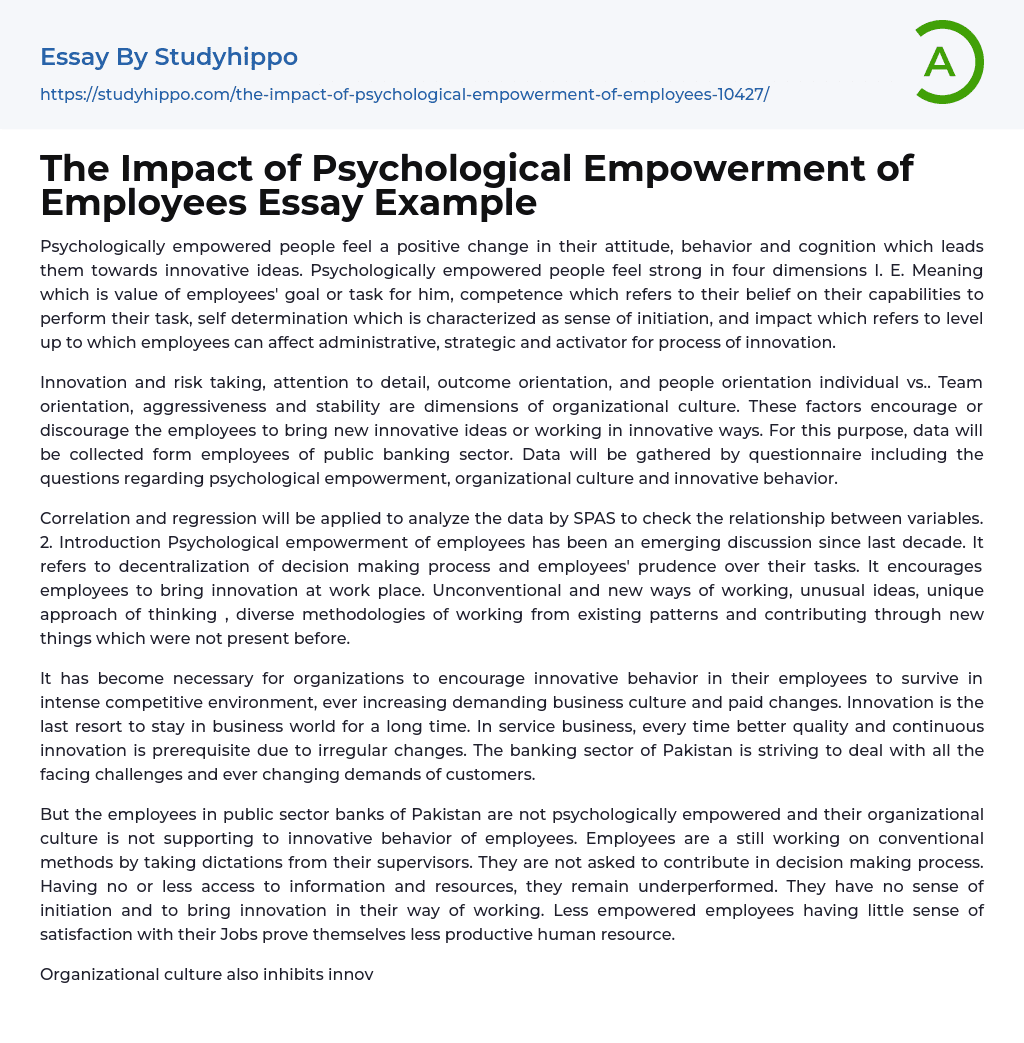 The Impact of Psychological Empowerment of Employees Essay Example