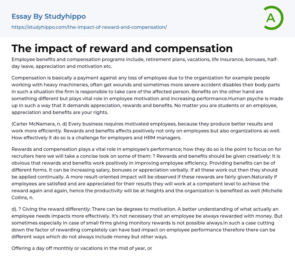 The impact of reward and compensation Essay Example