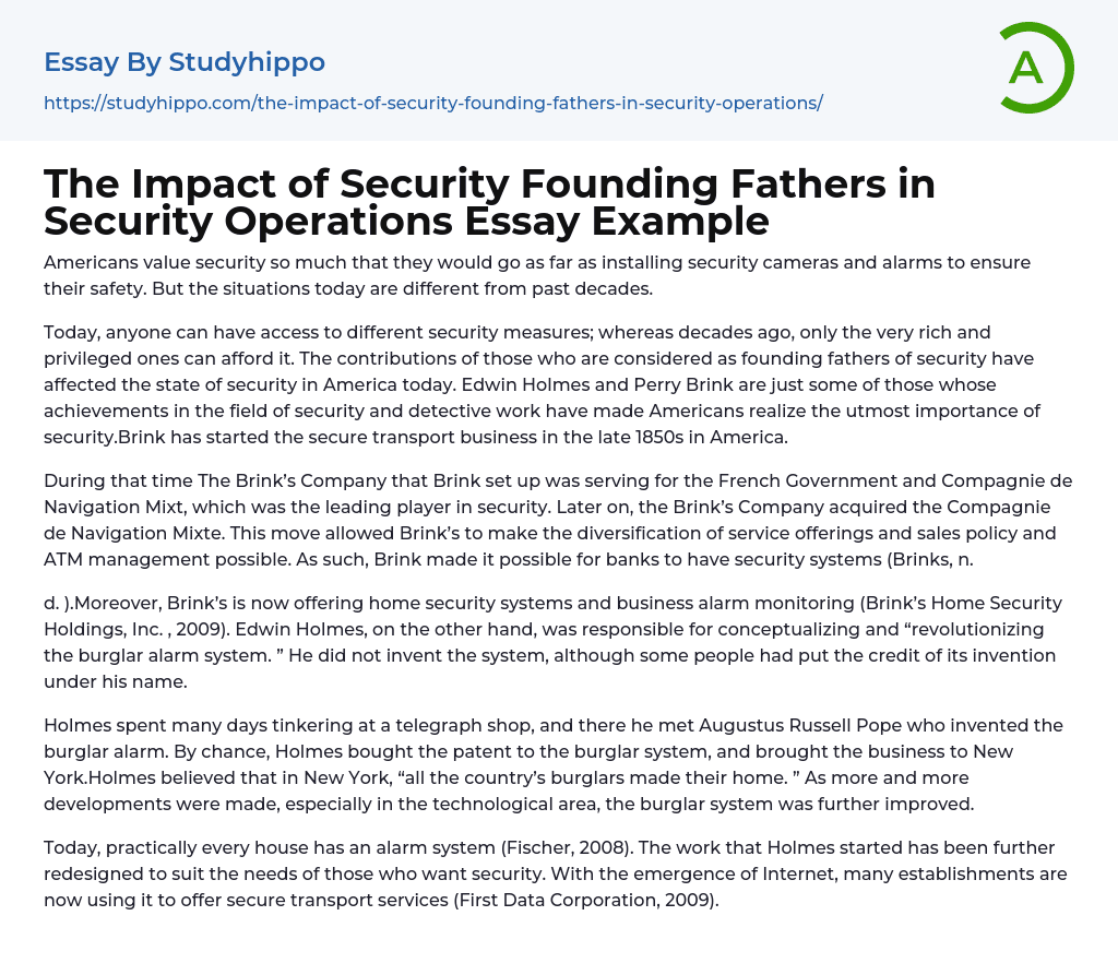 The Impact of Security Founding Fathers in Security Operations Essay Example