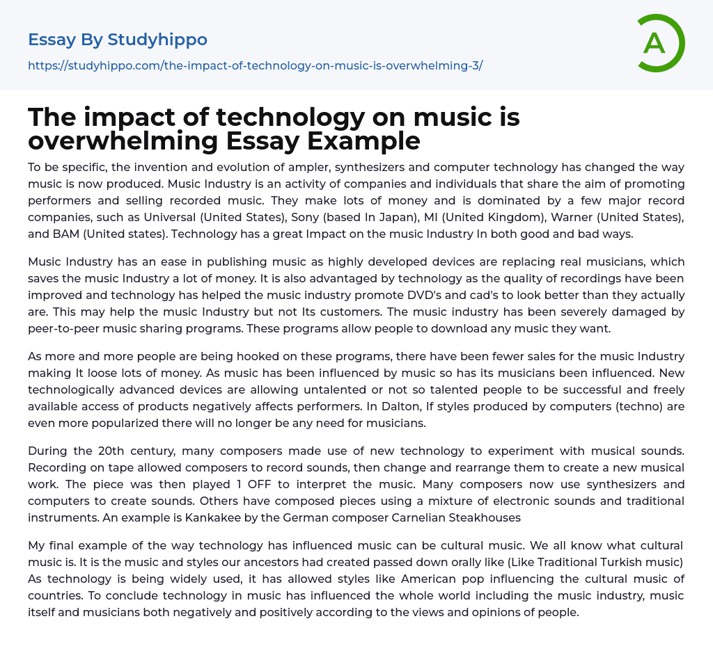 The impact of technology on music is overwhelming Essay Example