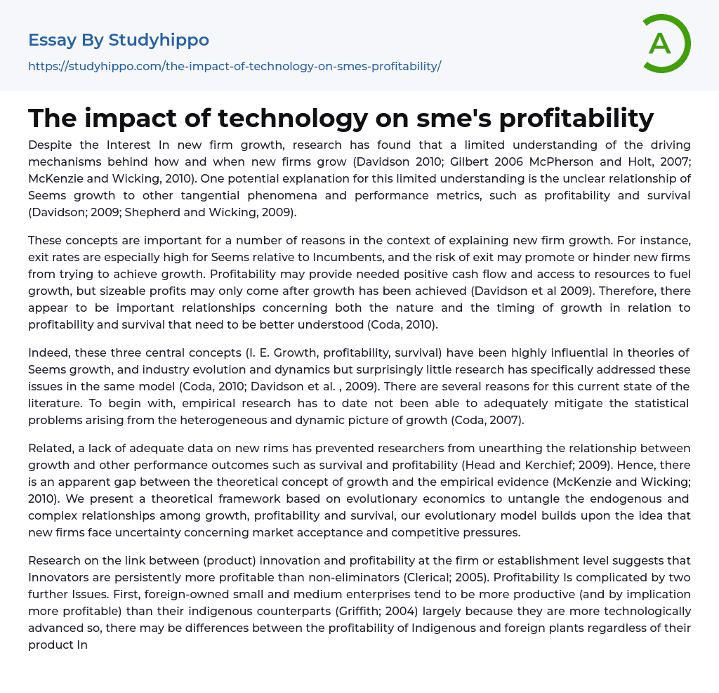 The impact of technology on sme’s profitability Essay Example