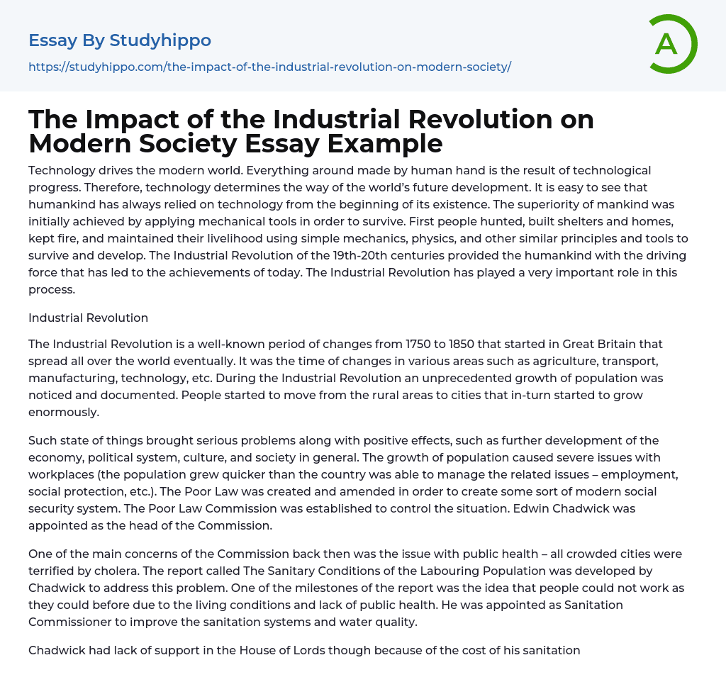 The Impact of the Industrial Revolution on Modern Society Essay Example