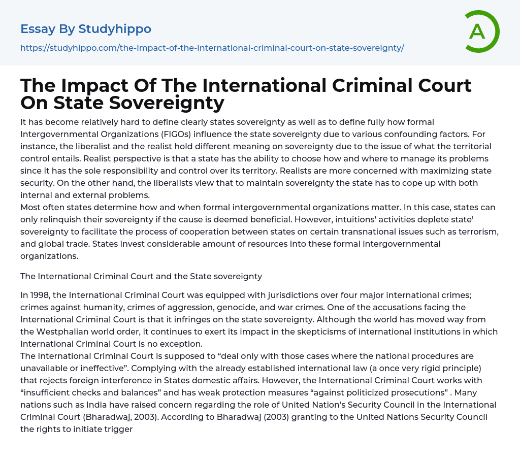 The Impact Of The International Criminal Court On State Sovereignty Essay Example