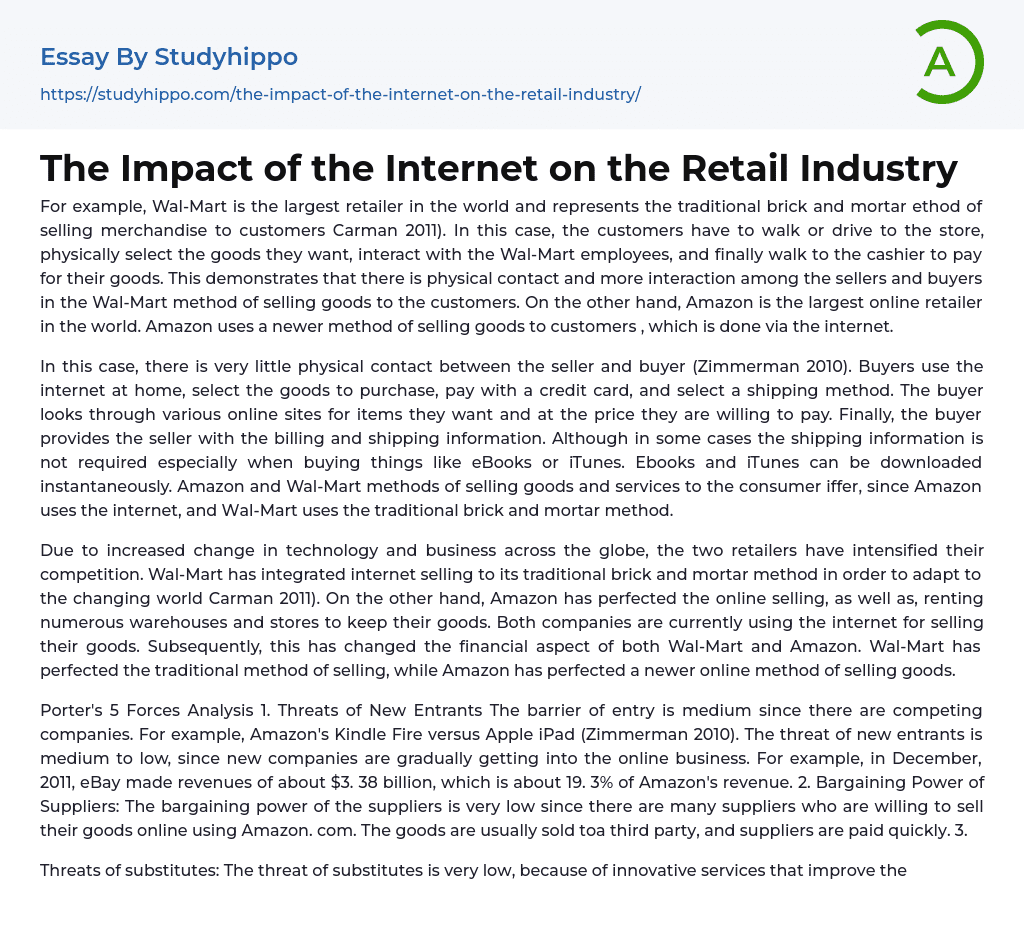 The Impact of the Internet on the Retail Industry Essay Example