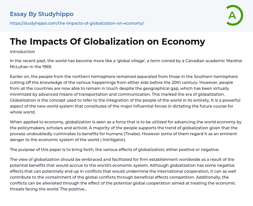 The Impacts Of Globalization on Economy Essay Example