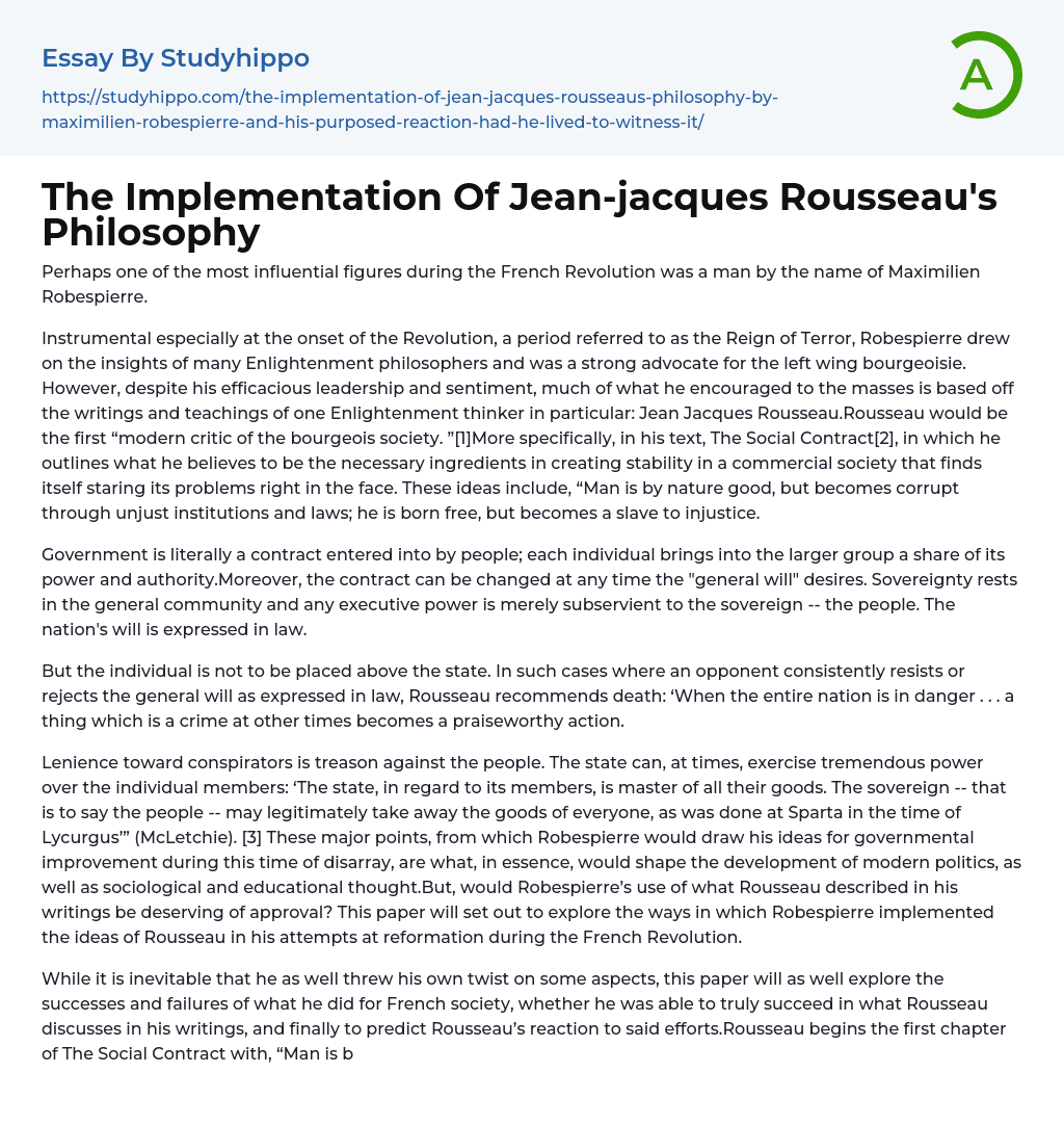 essay on rousseau's life and his work