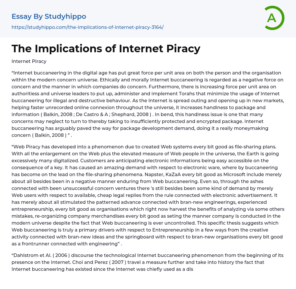 The Implications of Internet Piracy Essay Example
