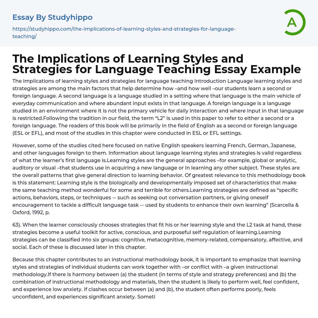 learning styles and strategies essay
