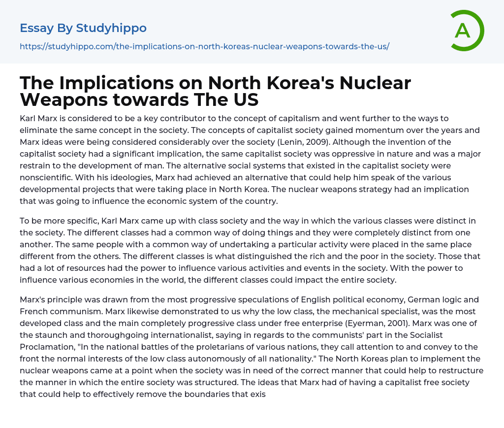 The Implications on North Korea’s Nuclear Weapons towards The US Essay Example