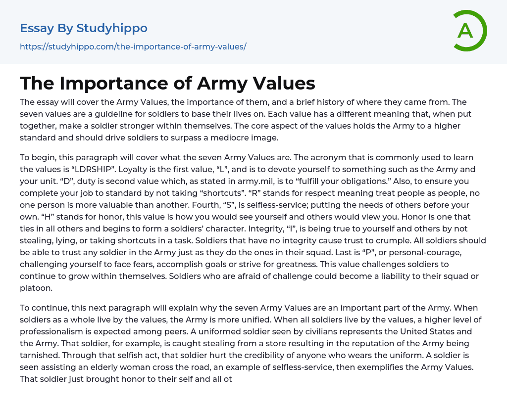 The Importance of Army Values Essay Example