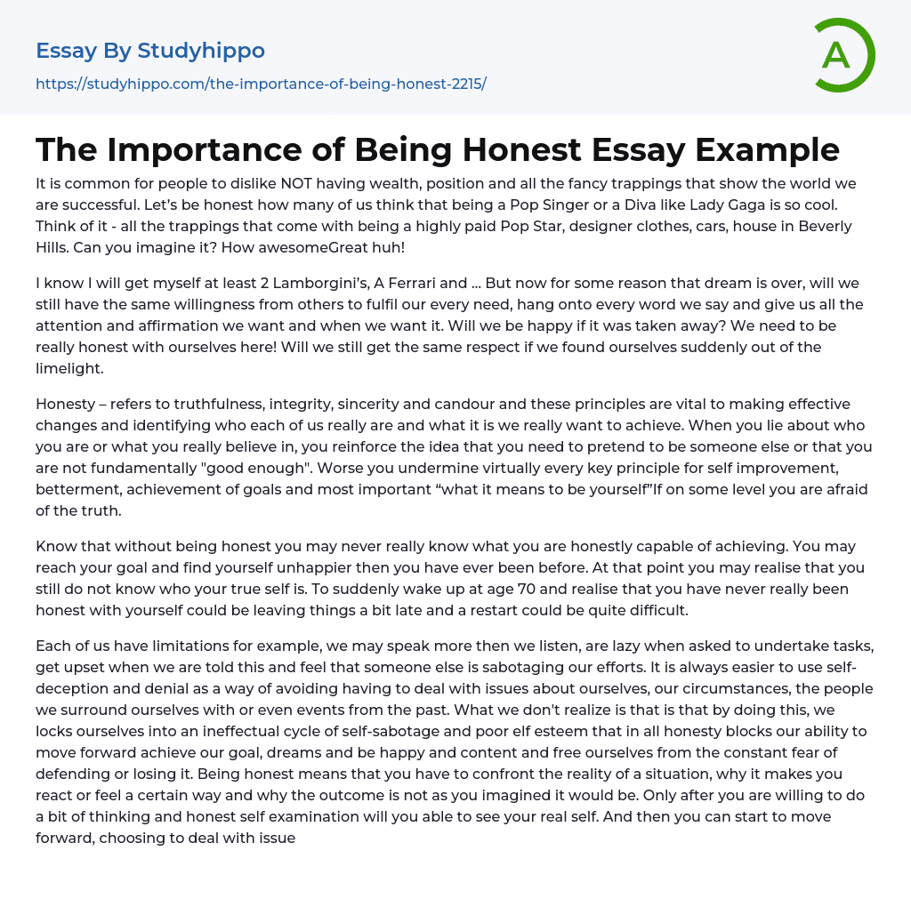 The Importance of Being Honest Essay Example