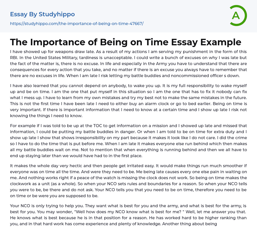 The Importance of Being on Time Essay Example