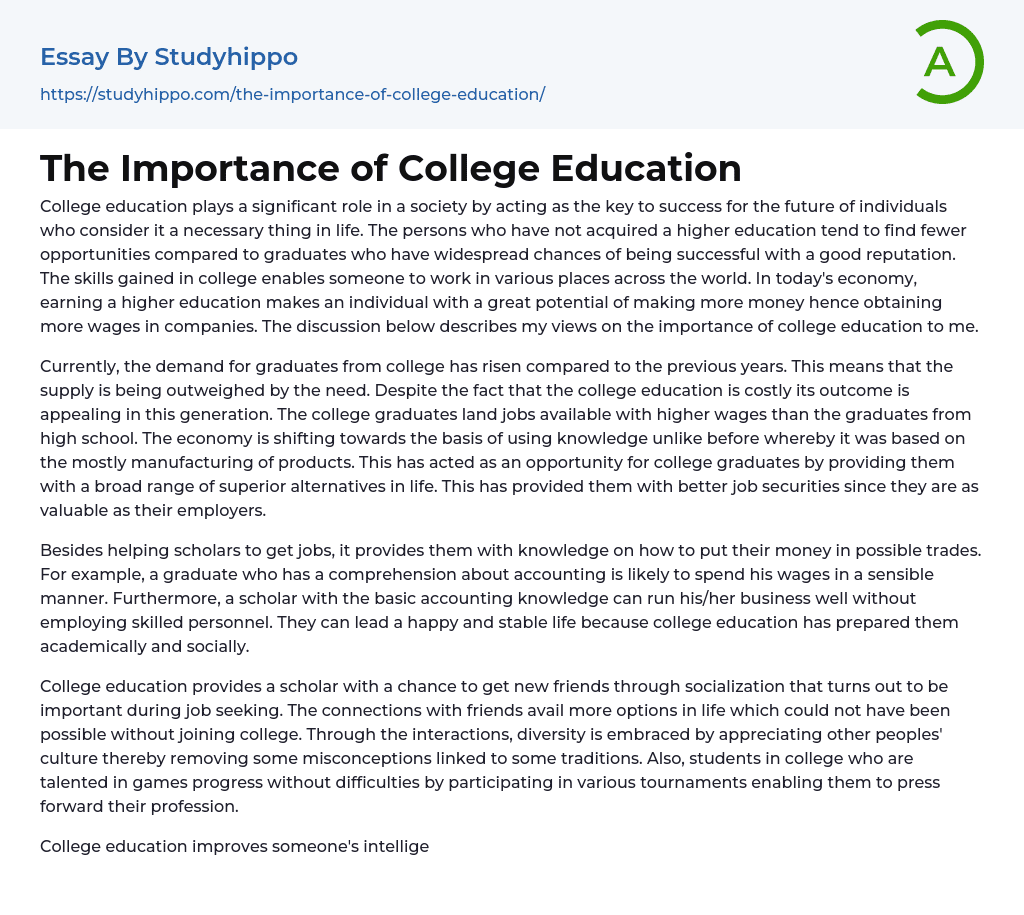 The Importance of College Education Essay Example