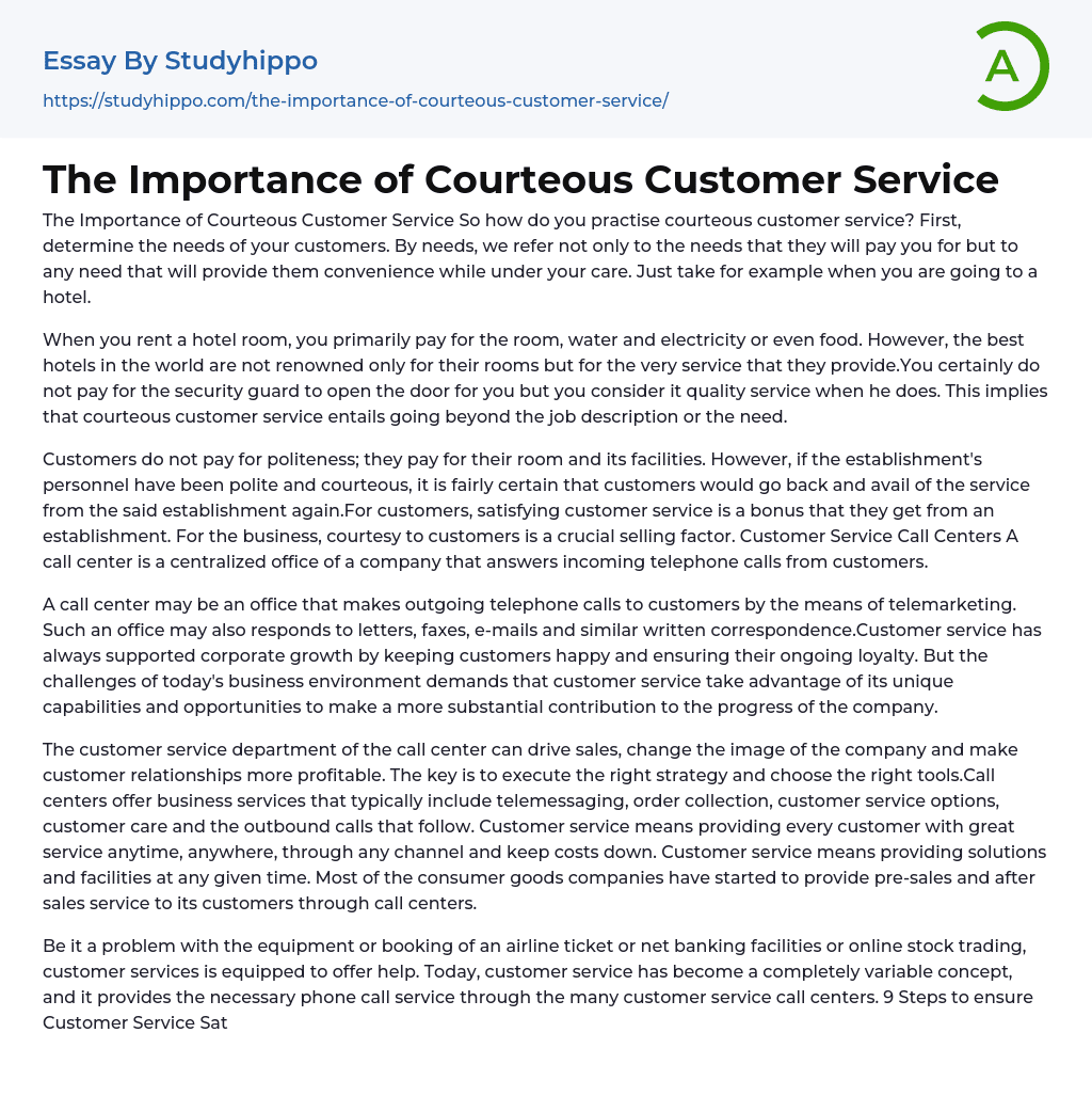 The Importance of Courteous Customer Service Essay Example