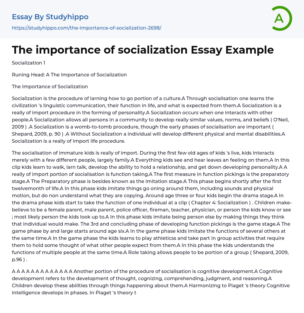 The importance of socialization Essay Example