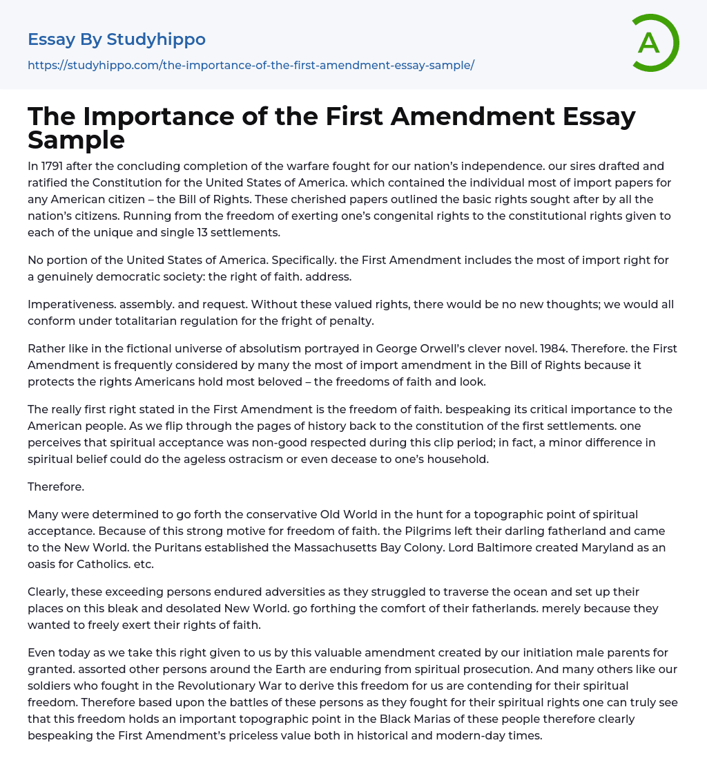 The Importance of the First Amendment Essay Sample
