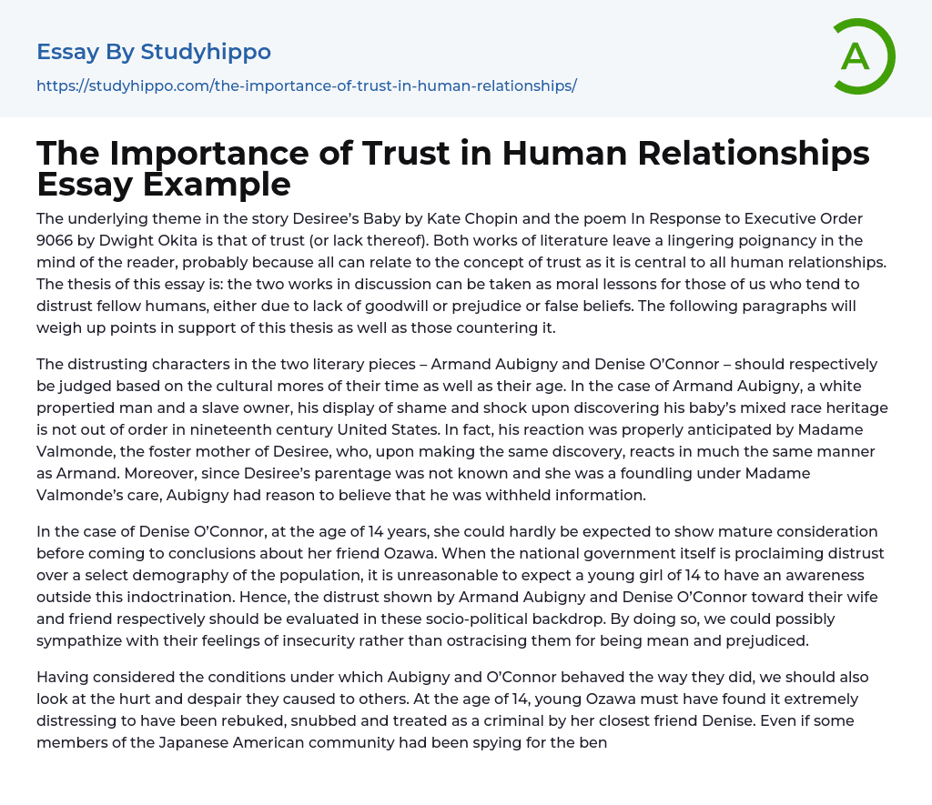 The Importance of Trust in Human Relationships Essay Example