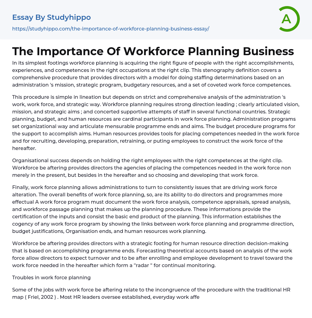The Importance Of Workforce Planning Business Essay Example