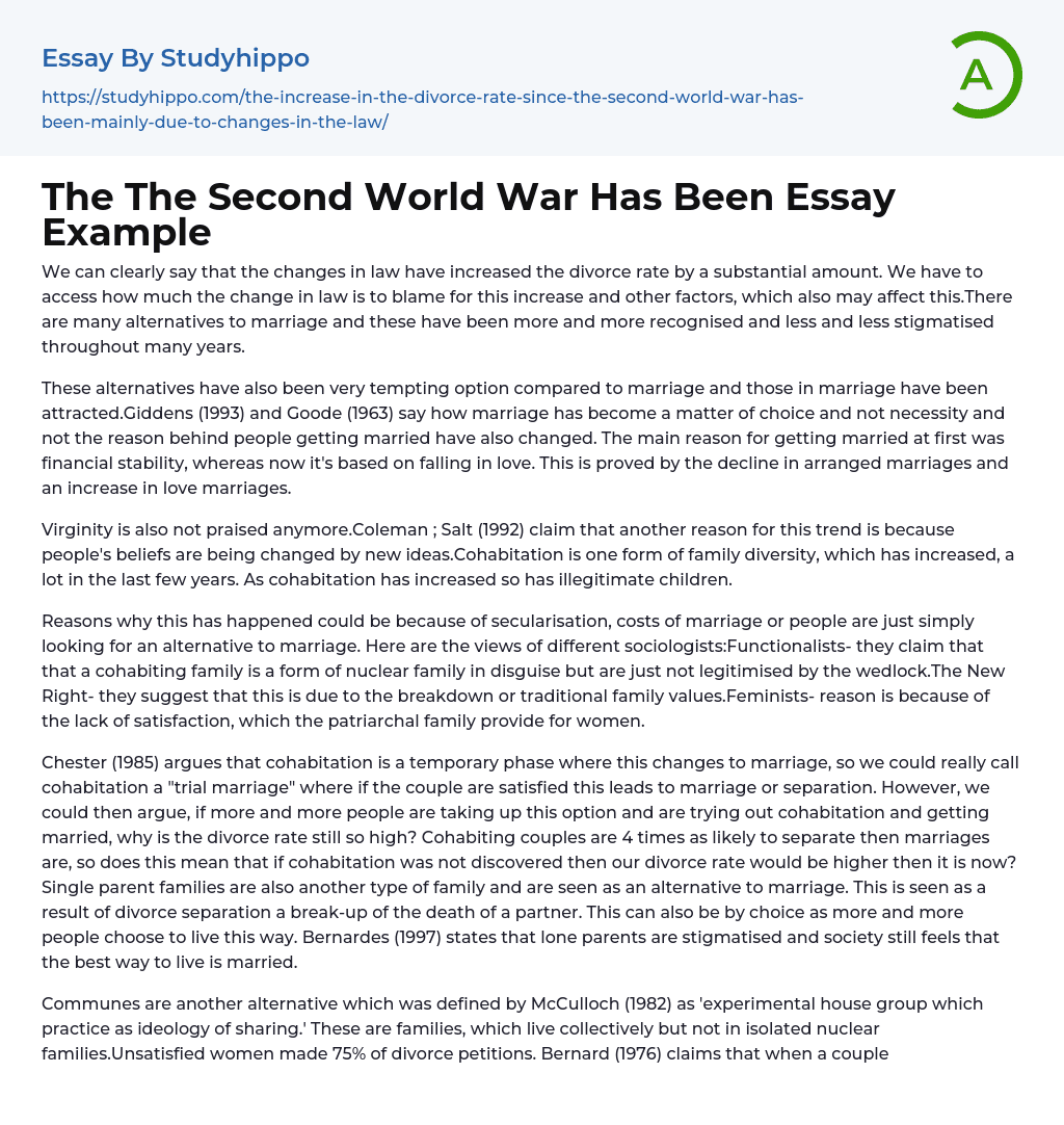 The The Second World War Has Been Essay Example