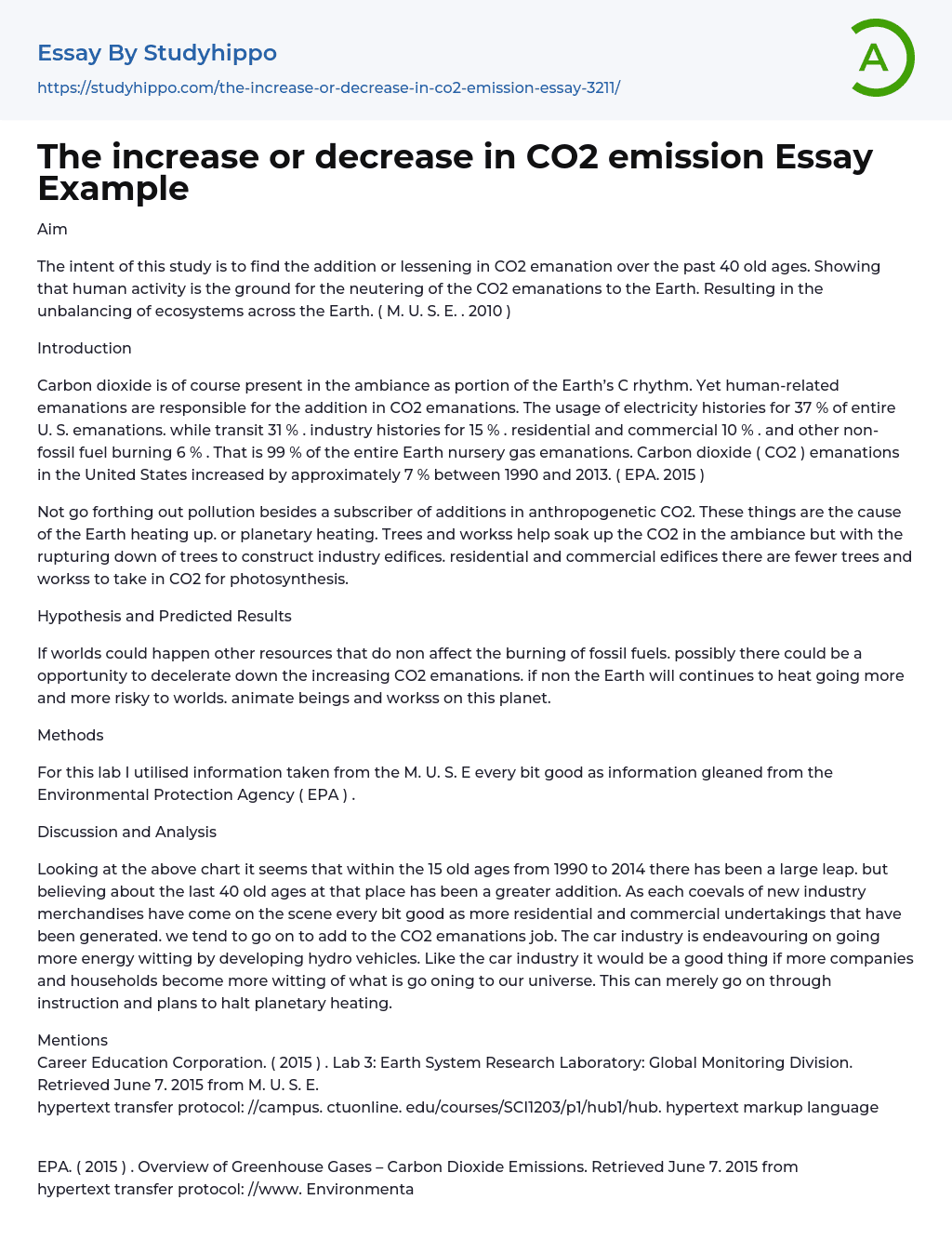 The increase or decrease in CO2 emission Essay Example