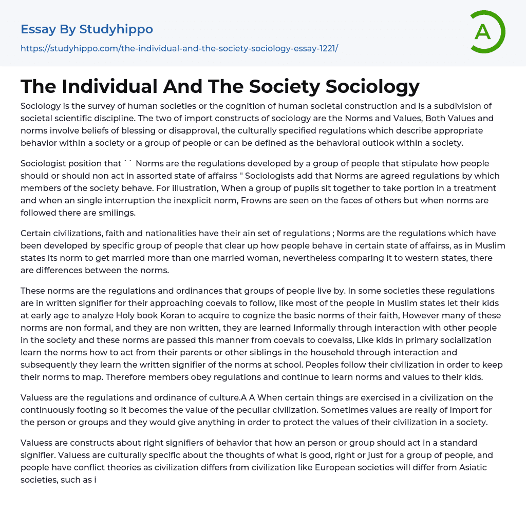 sociology essay about society