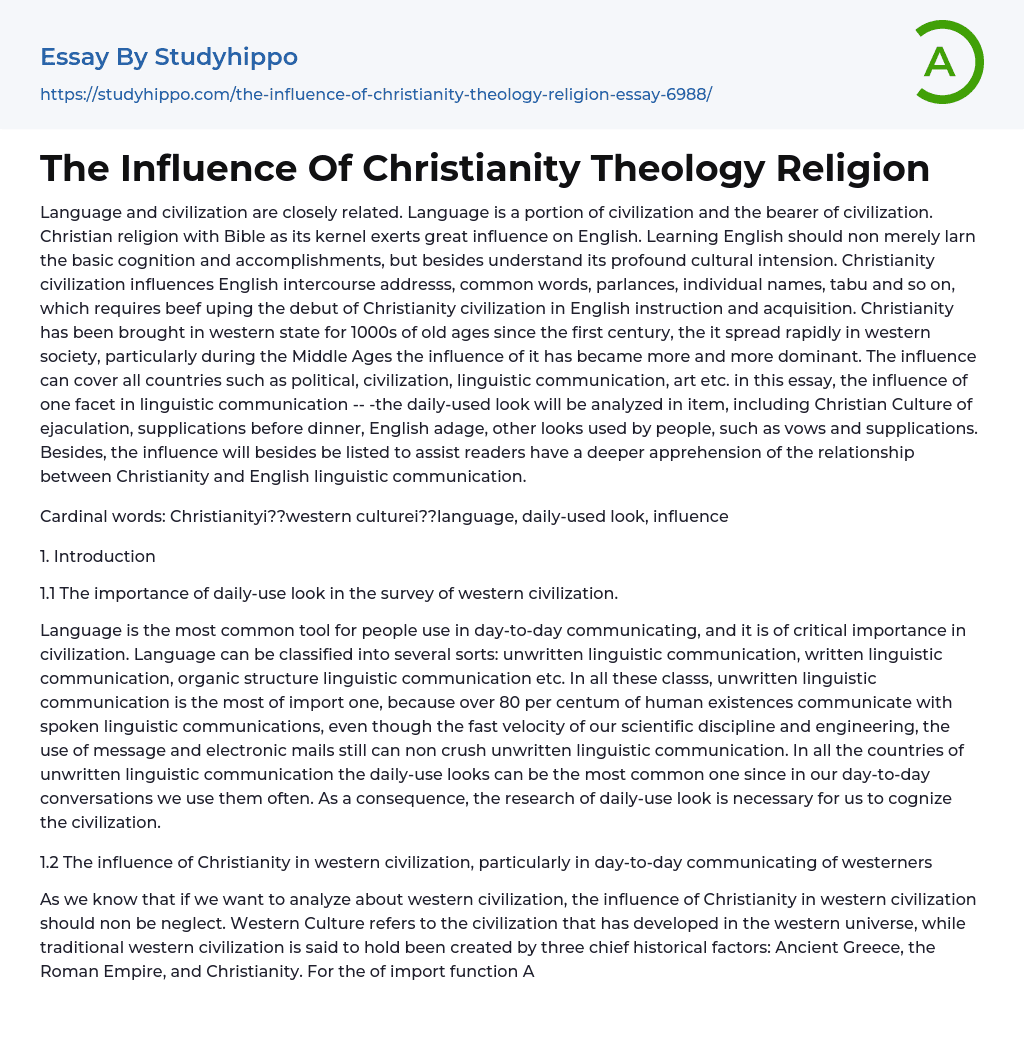 The Influence Of Christianity Theology Religion