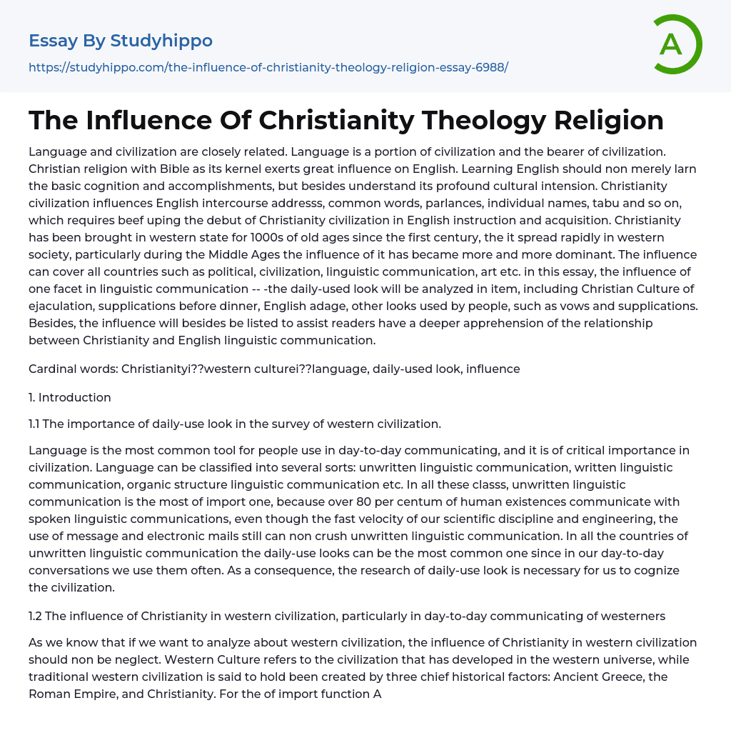 The Influence Of Christianity Theology Religion Essay Example