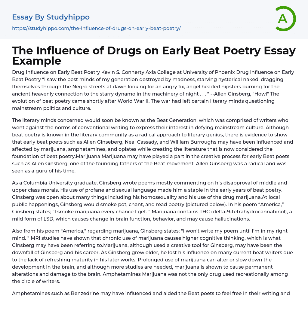 The Influence of Drugs on Early Beat Poetry Essay Example